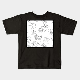 Magnolia Sketch Repeat Black on White 5748 Kids T-Shirt